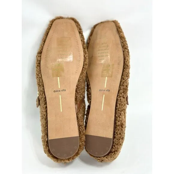 Dolce Vita Rodni Plush Shearling Ballet Flats in Pecan Nude size 8.5 NEW