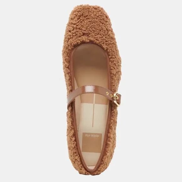 Dolce Vita Rodni Plush Shearling Ballet Flats in Pecan Nude size 8.5 NEW