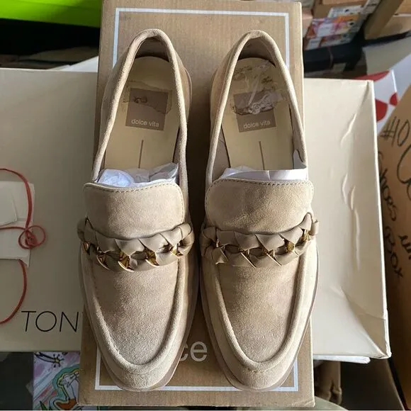 Dolce Vita Sallie Slip On Embellished Loafers shoes suede tan Revolve 6