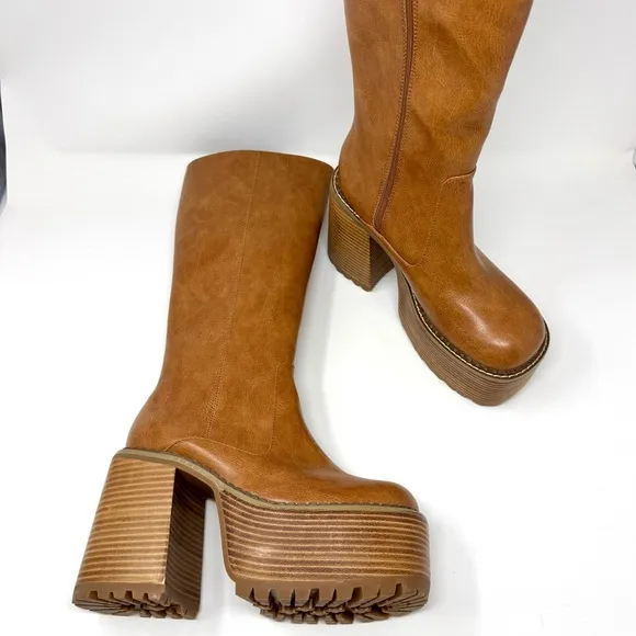 Dolls Kill Delia’s Vintage Soul Knee Hig Faux Leather Platform Boots