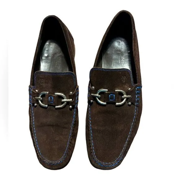 Donald J Pliner Dacio Rich Brown Suede Slip-on Loafers w/Blue Stitching Size 11M