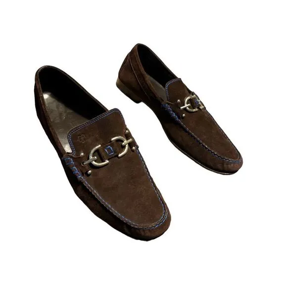 Donald J Pliner Dacio Rich Brown Suede Slip-on Loafers w/Blue Stitching Size 11M