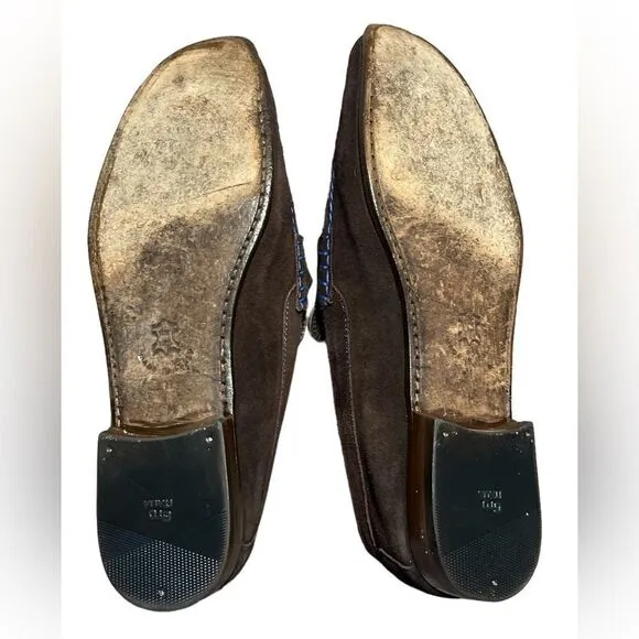Donald J Pliner Dacio Rich Brown Suede Slip-on Loafers w/Blue Stitching Size 11M