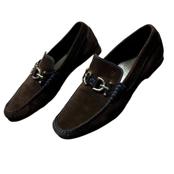Donald J Pliner Dacio Rich Brown Suede Slip-on Loafers w/Blue Stitching Size 11M