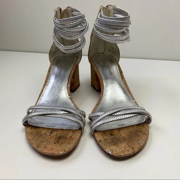 DONALD J. PLINER Metallic Silver Essie Heel Sandals 7.5