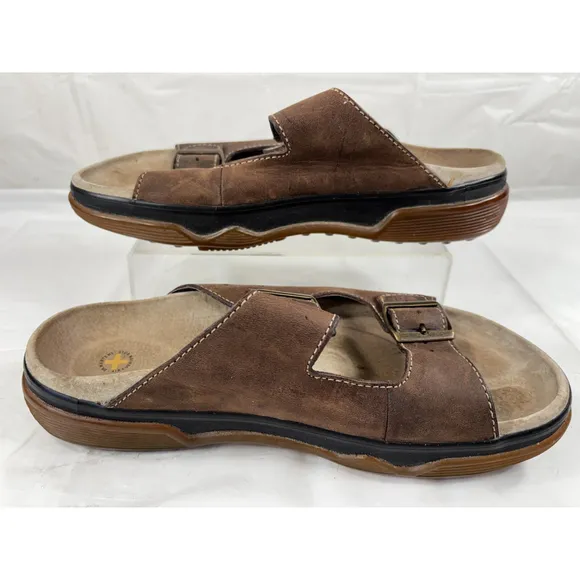 Dr Doc Martens Sandals Mens 8 Brown Leather Two Strap Buckle Y2K 8B37