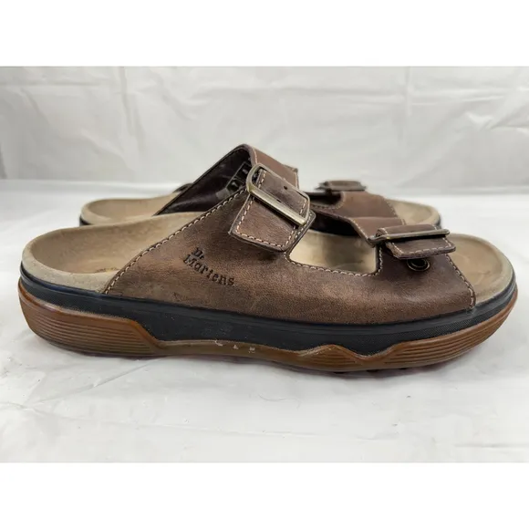 Dr Doc Martens Sandals Mens 8 Brown Leather Two Strap Buckle Y2K 8B37