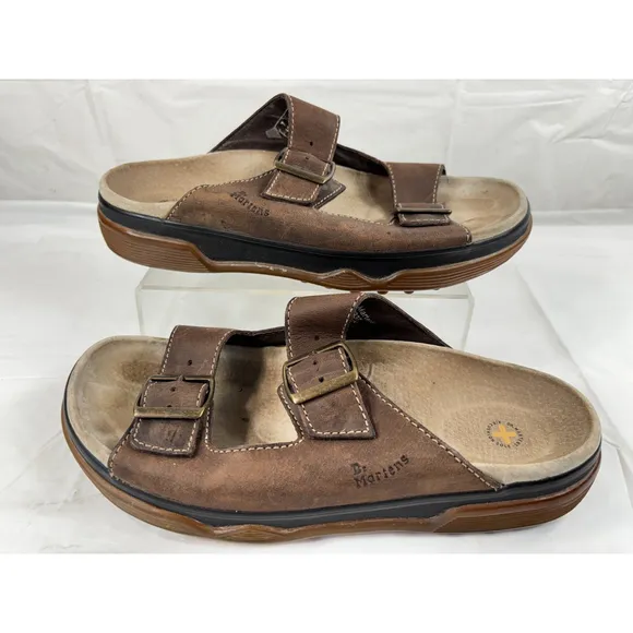 Dr Doc Martens Sandals Mens 8 Brown Leather Two Strap Buckle Y2K 8B37