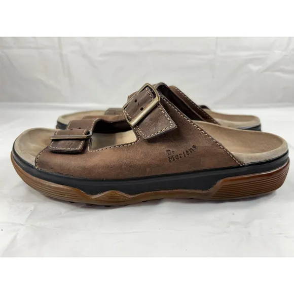Dr Doc Martens Sandals Mens 8 Brown Leather Two Strap Buckle Y2K 8B37