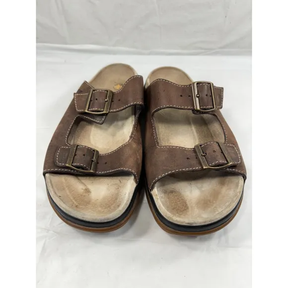 Dr Doc Martens Sandals Mens 8 Brown Leather Two Strap Buckle Y2K 8B37