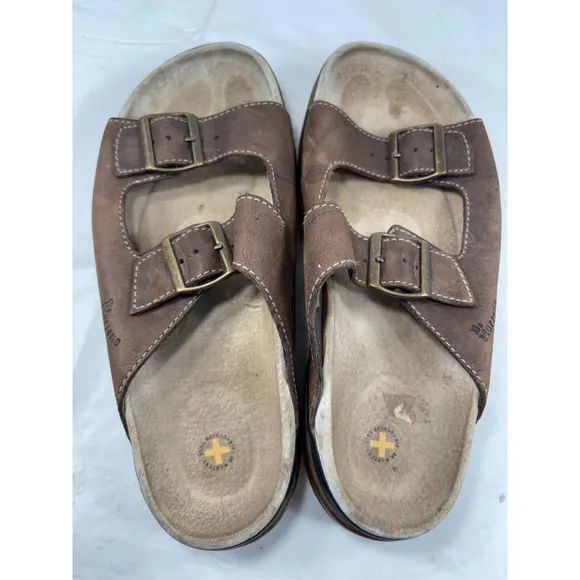 Dr Doc Martens Sandals Mens 8 Brown Leather Two Strap Buckle Y2K 8B37