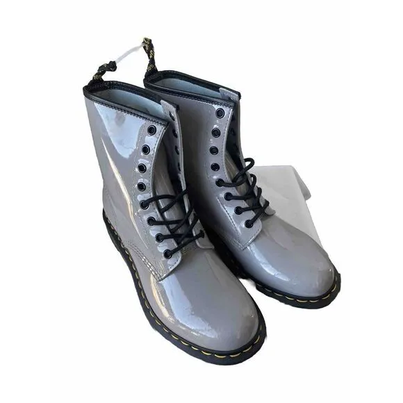 Dr. Martens 1460 Zinc Grey Womens Size 10 Patent Leather Boots NEW