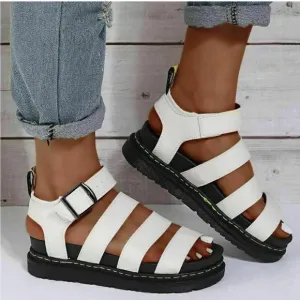 DR. MARTENS BLAIRE WHITE LEATHER STRAP SANDALS