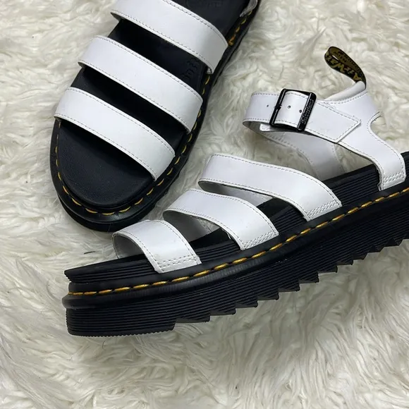 DR. MARTENS BLAIRE WHITE LEATHER STRAP SANDALS