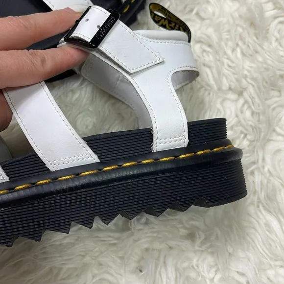 DR. MARTENS BLAIRE WHITE LEATHER STRAP SANDALS