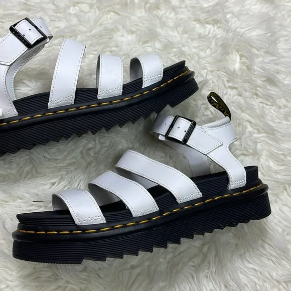 DR. MARTENS BLAIRE WHITE LEATHER STRAP SANDALS