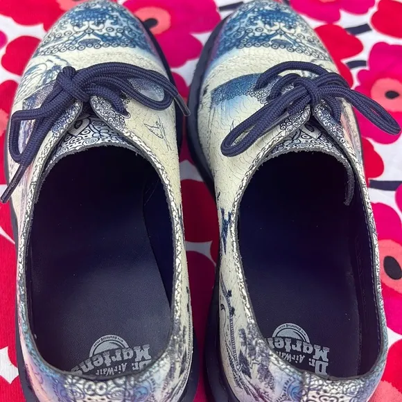 Dr. Martens Blue “Willow” Cristal Suede Crackle 1461 Two Tone Floral Oxfords