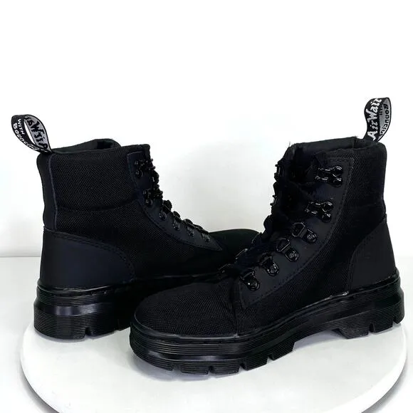 Dr Martens Combs Black Combat Boots Wmns Sz 6 Lace Up Nylon Lug Sole Goth Grunge