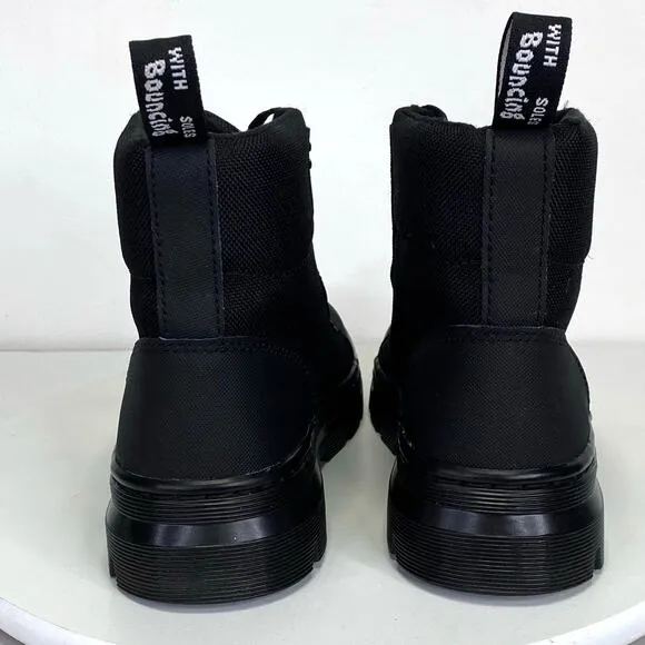 Dr Martens Combs Black Combat Boots Wmns Sz 6 Lace Up Nylon Lug Sole Goth Grunge