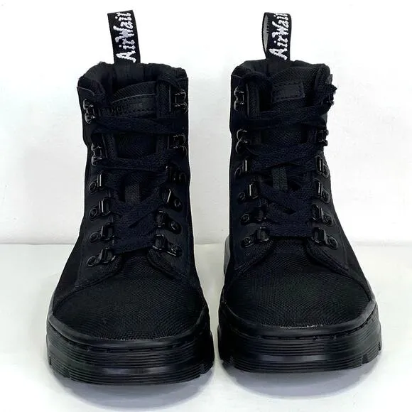 Dr Martens Combs Black Combat Boots Wmns Sz 6 Lace Up Nylon Lug Sole Goth Grunge