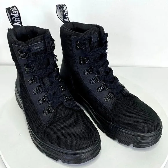 Dr Martens Combs Black Combat Boots Wmns Sz 6 Lace Up Nylon Lug Sole Goth Grunge