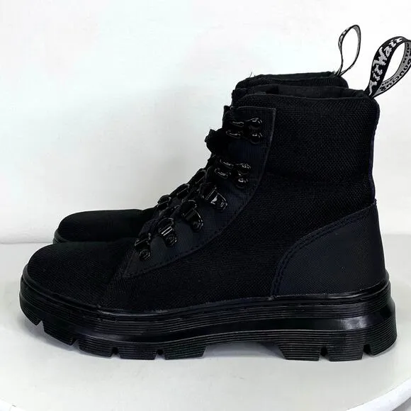 Dr Martens Combs Black Combat Boots Wmns Sz 6 Lace Up Nylon Lug Sole Goth Grunge