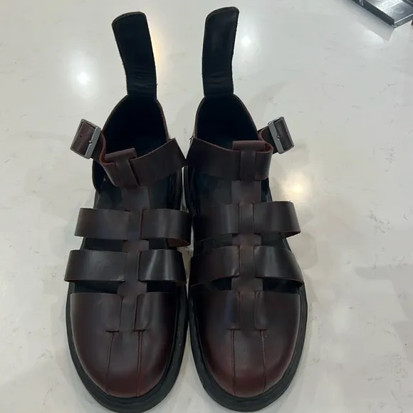 Dr MARTENS Geraldo Brown Sandals Gladiator Fisherman Men 13 missing ankle strap.