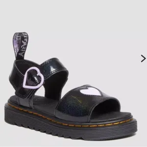 Dr. martens JUNIOR MARLOWE SHIMMER black HEART STRAP SANDALS size 4/5