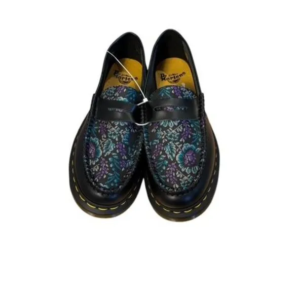 Dr. Martens Penton Floral Loafers Black Leather Jacquard Slip On