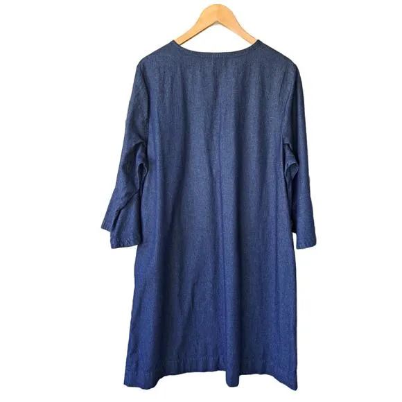 Draper James Denim Blue Chambray Ruffle Shift Dress Size 16