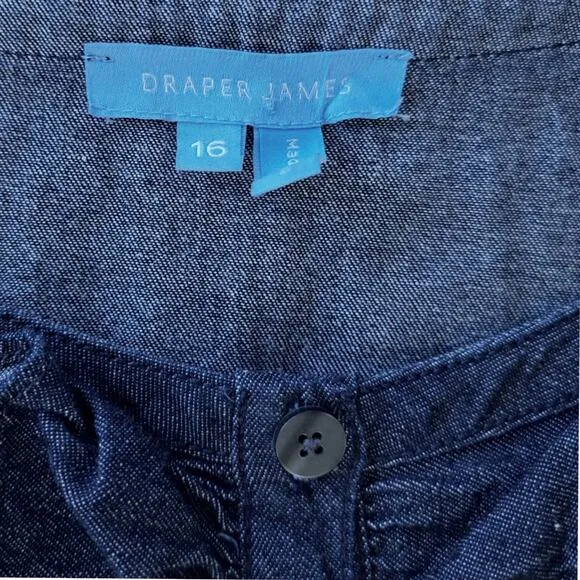 Draper James Denim Blue Chambray Ruffle Shift Dress Size 16