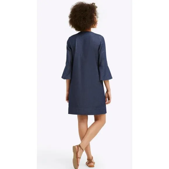 Draper James Denim Blue Chambray Ruffle Shift Dress Size 16