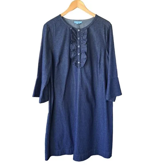 Draper James Denim Blue Chambray Ruffle Shift Dress Size 16