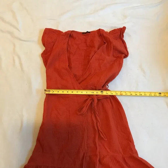 Drew Anthropologie Orange Ruffle Wrap Dress Size Medium