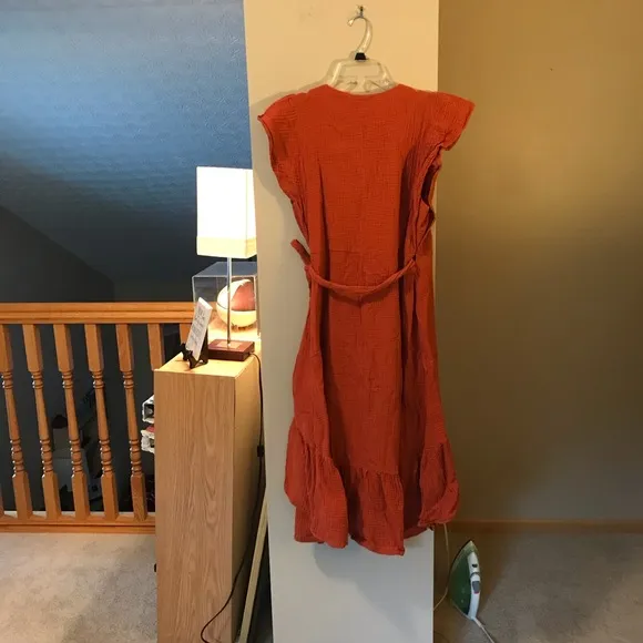 Drew Anthropologie Orange Ruffle Wrap Dress Size Medium