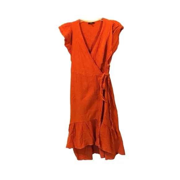 Drew Anthropologie Orange Ruffle Wrap Dress Size Medium