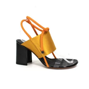 Dries Van Noten Golden Yellow Satin Open Toe Wrap Around Tie Heeled Sandals 36