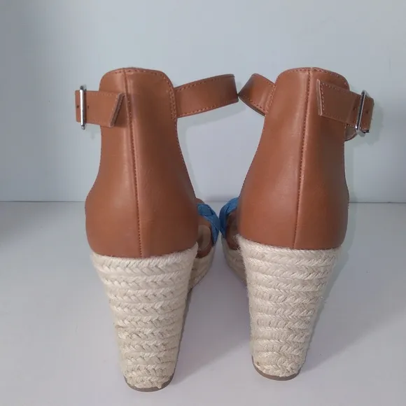 DV By Dolce Vita Harriat Women's Denim Braided Strap Brown Wedge Sandals- 9 1/2