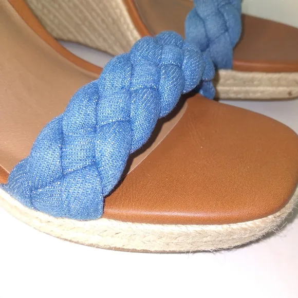 DV By Dolce Vita Harriat Women's Denim Braided Strap Brown Wedge Sandals- 9 1/2