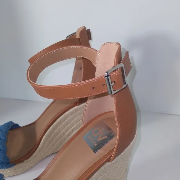 DV By Dolce Vita Harriat Women's Denim Braided Strap Brown Wedge Sandals- 9 1/2