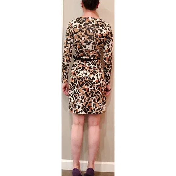DVF “Abrigo” Brown Black White Wrap Dress SZ 2