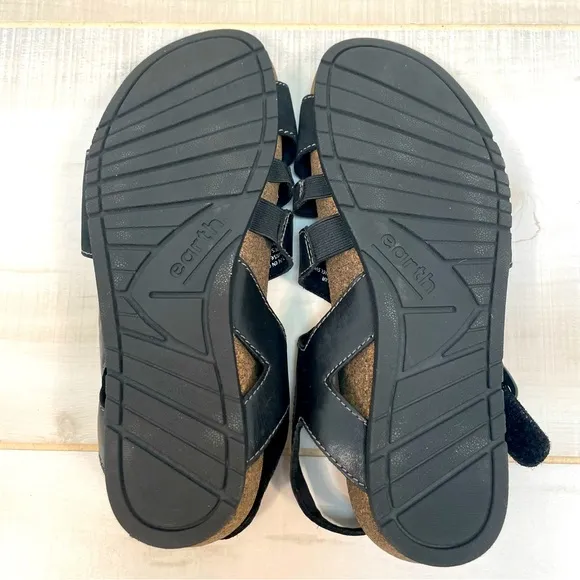 Earth NEW Linden Laguna Black &amp; Silver Leather Sandals Sz 7.5W