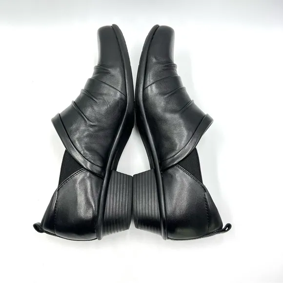 Earth Womens Sage Pleated Ruched Black Leather Comfort Loafers Clogs Shoes 9
