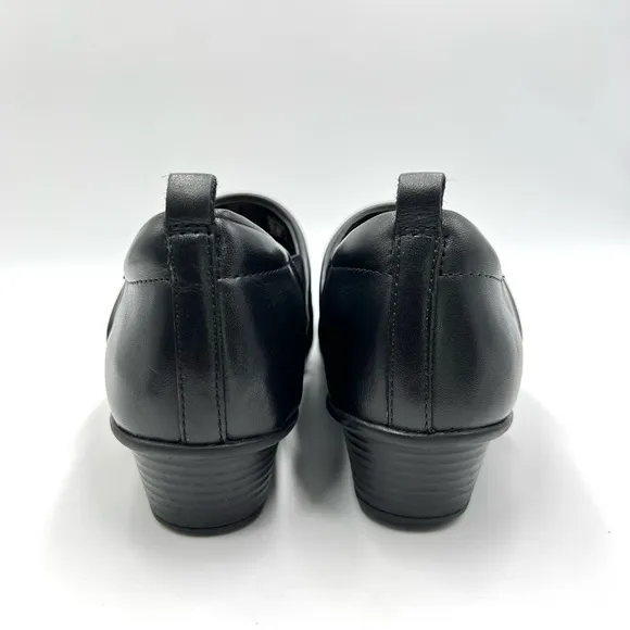 Earth Womens Sage Pleated Ruched Black Leather Comfort Loafers Clogs Shoes 9