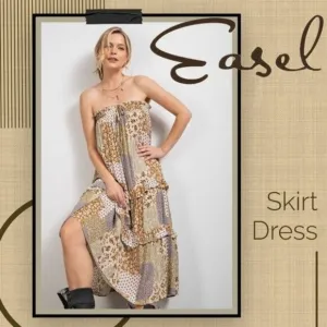 EASEL Patchwork Tiered Ruffled Elastic &amp; Drawstring Waist Midi Maxi Skirt Dress