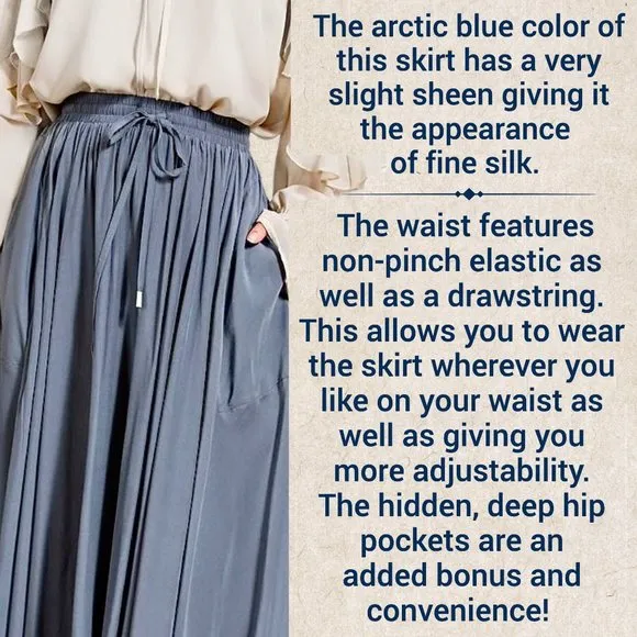 EASEL Silky Soft Flowy Maxi Skirt Smocked Waist &amp; Drawstring, Pockets, Lux, Full