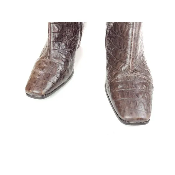Ecco Elizabeth Crocodile Embossed Brown Size 38 US 7-7.5 Knee-High Boots