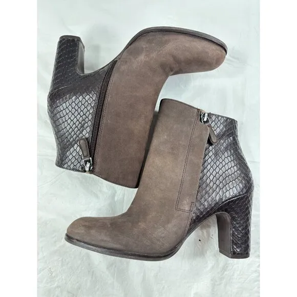ECCO size 9 Mocha Leather SOLBJERG Dual Zip High Heels Ankle Boots