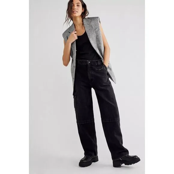 EDWIN x Free People Tess Jeans in Fling Black Cargo NWT 29