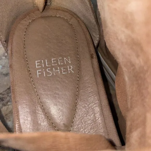 Eileen Fisher 10 Honey Sport Leather Wrap Back Zip Sandals